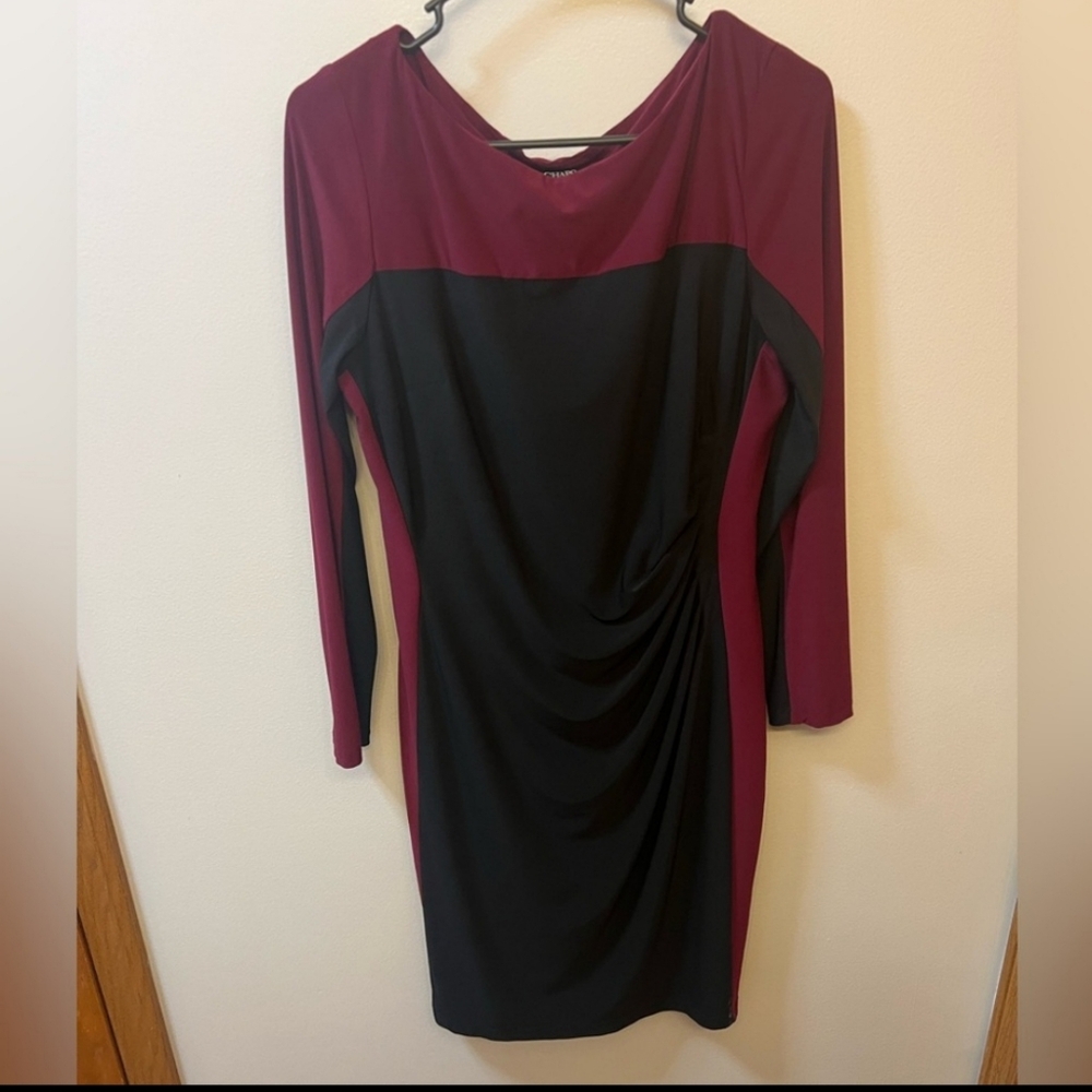 Long sleeve CHAPS size Large (12/14/16) black and maroon cocktail dress